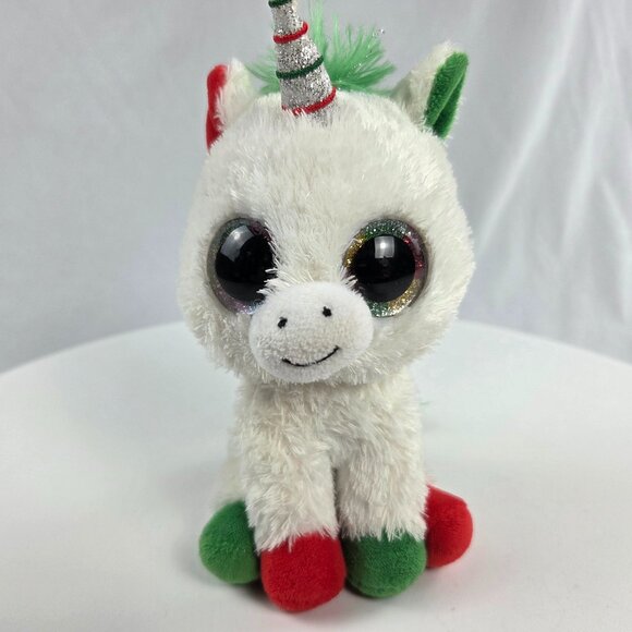 TY Beanie Baby Boos Candy Cane Christmas Unicorn 6" Holiday Red Green - Picture 1 of 7